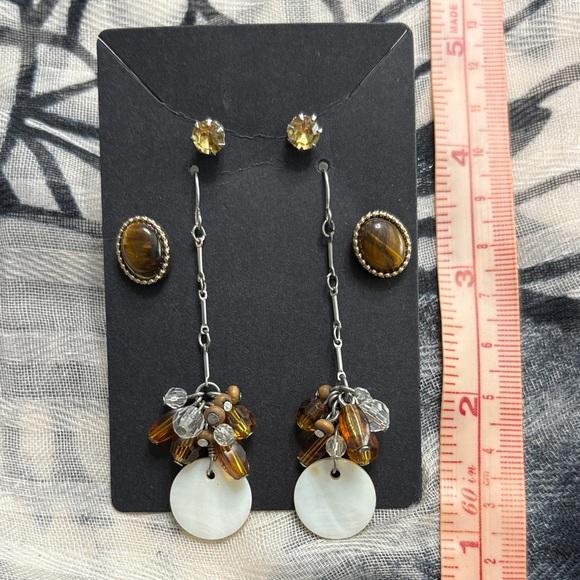 Jewelry - 🖤Chic Silver and Brown Dangle Earrings Set🖤